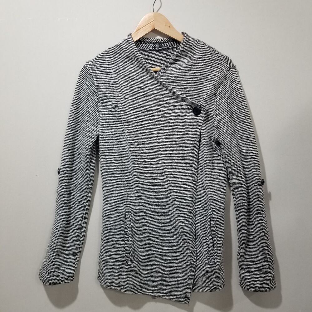 Dex Jacket Womens Medium Asymmetrical Knit Black White Long Sleeve Casual